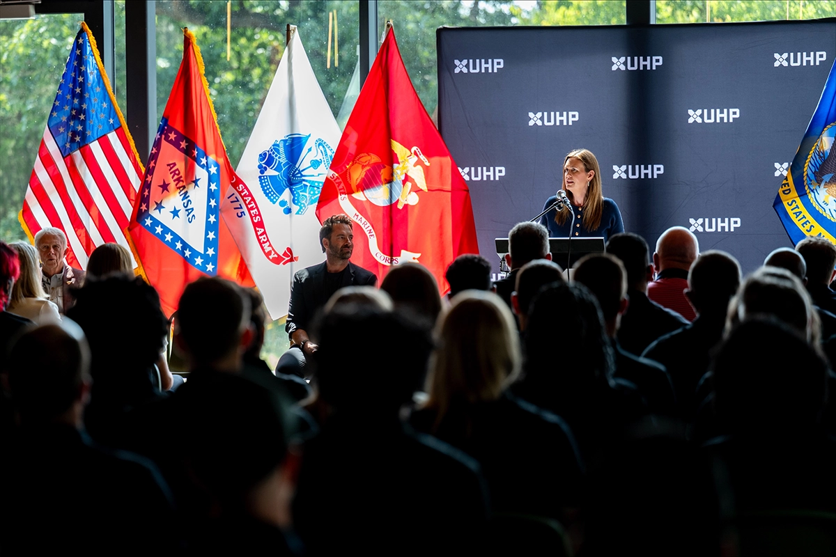 Arkansas Gov. Sarah Huckabee Sanders speaks at the UHP graduation ceremony on the UHP campus in Arkansas held on July 30, 2026.